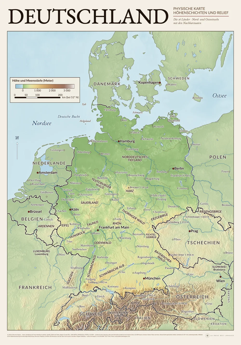 L’Allemagne — Atlas du relief — carte murale