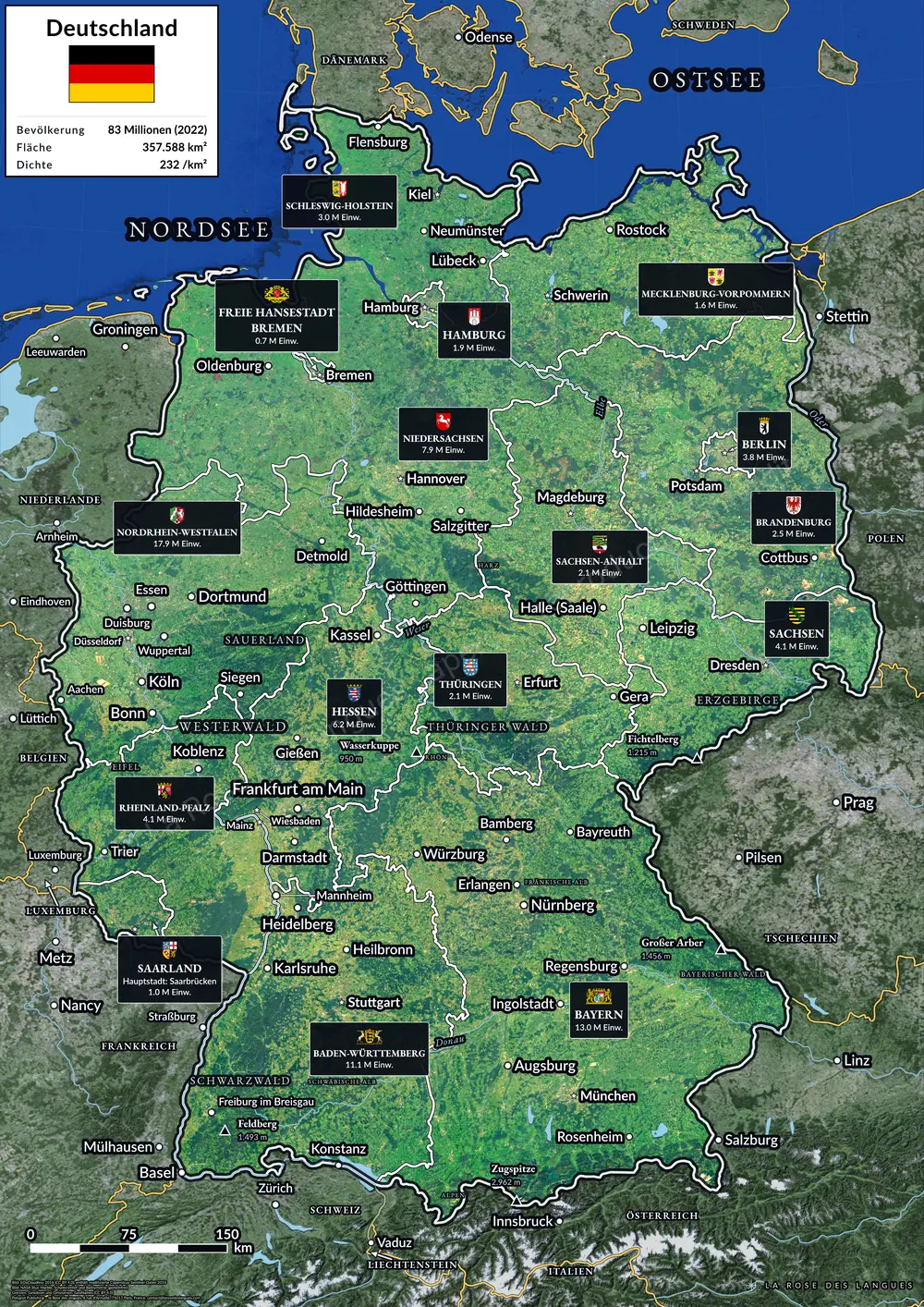L’Allemagne, Land par Land — Sans titre, la carte seule — carte murale
