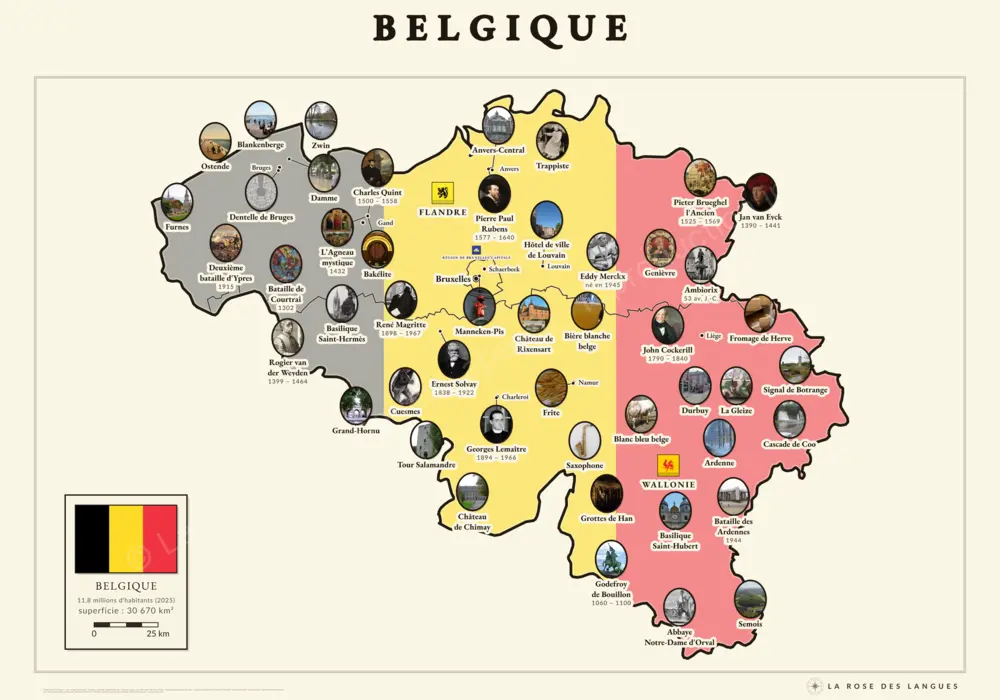 La Belgique illustrée — Régions en aplats — carte murale