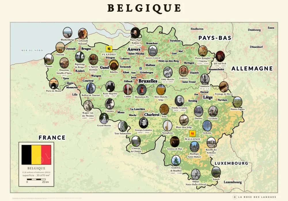 La Belgique illustrée — Relief en couleurs — carte murale