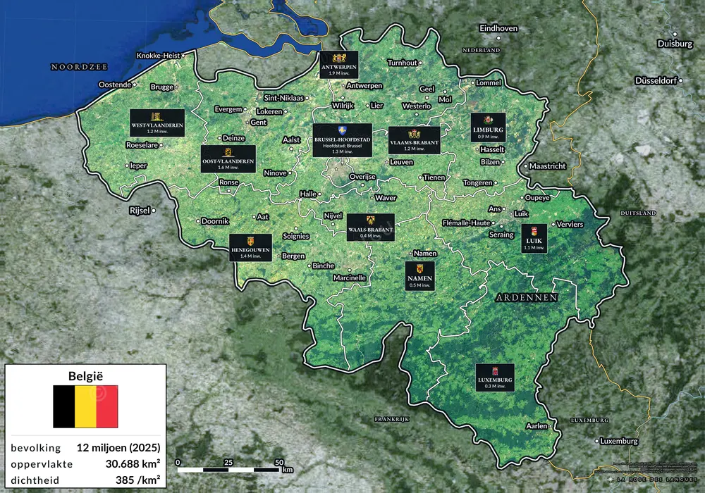 België, provincie per provincie — Zonder titel, alleen de kaart — wandkaart