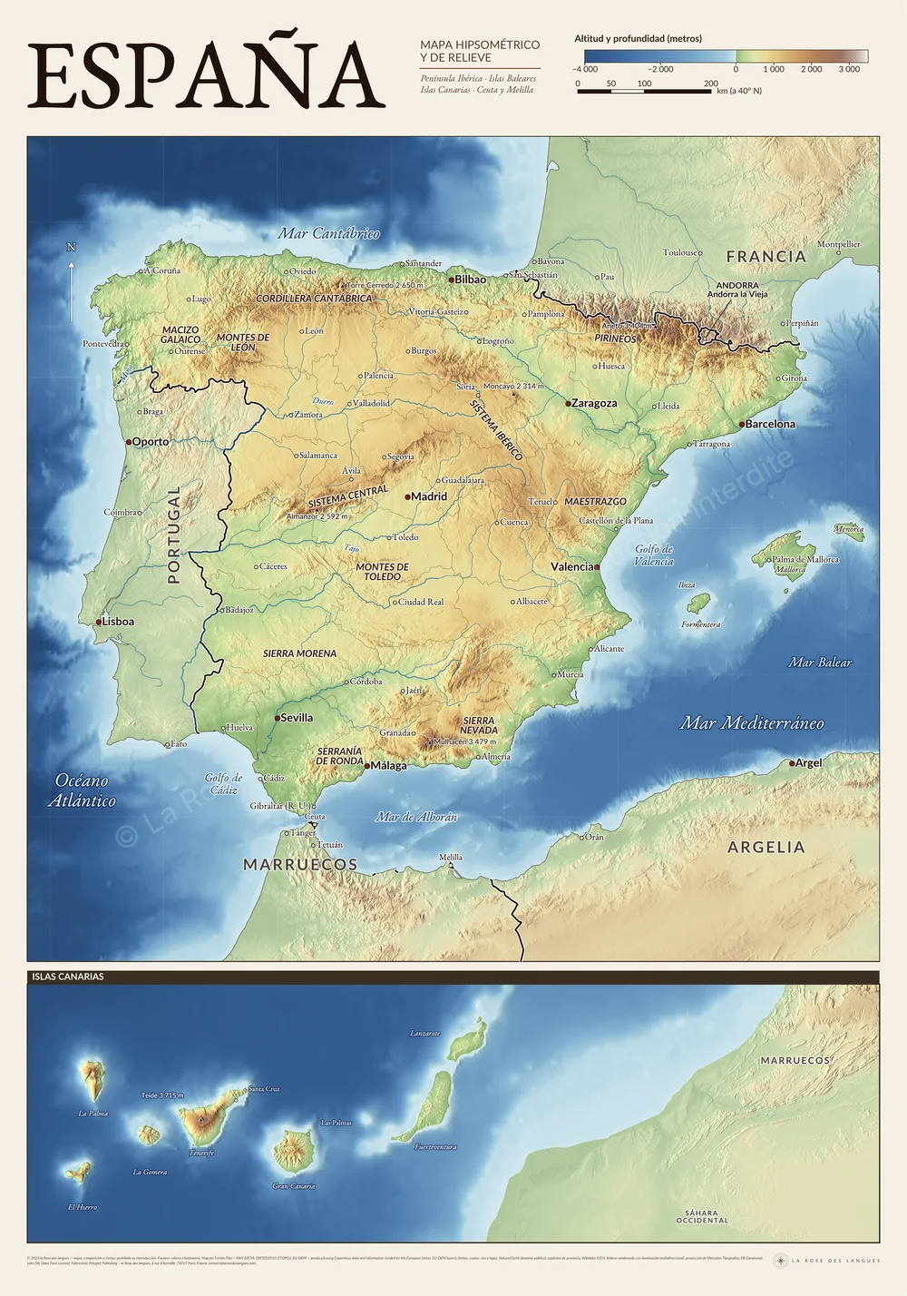L’Espagne — Atlas du relief — carte murale