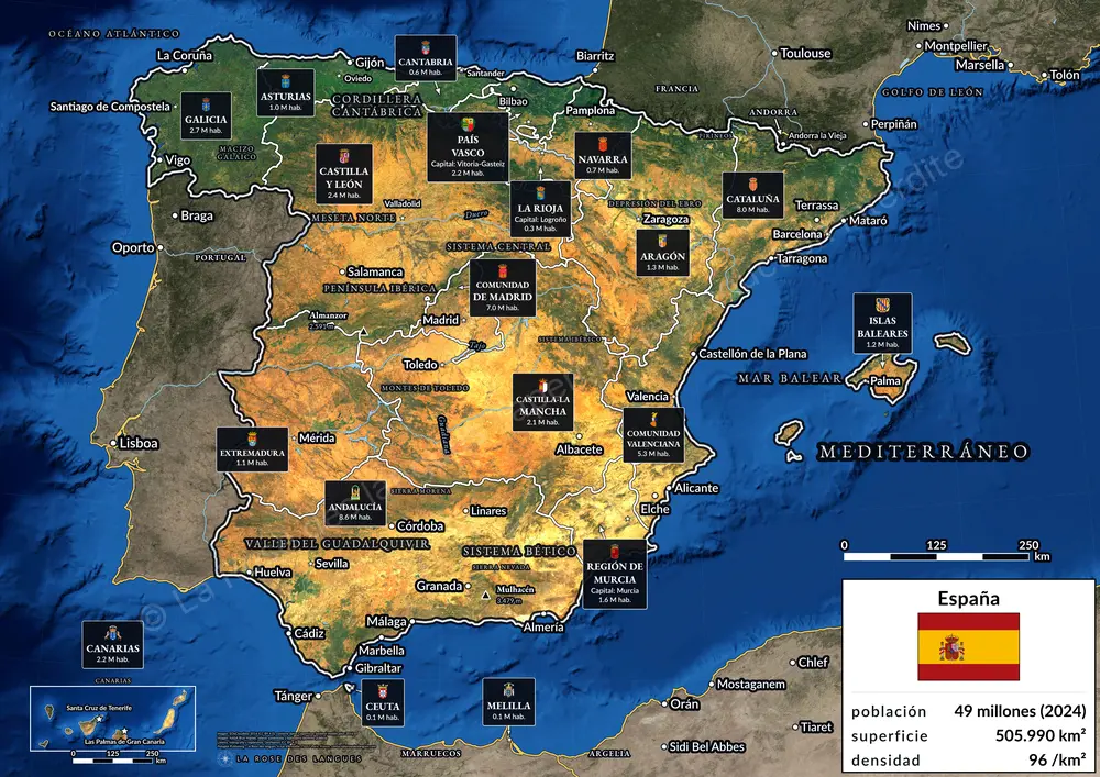 L’Espagne, communauté par communauté — Sans titre, la carte seule — carte murale