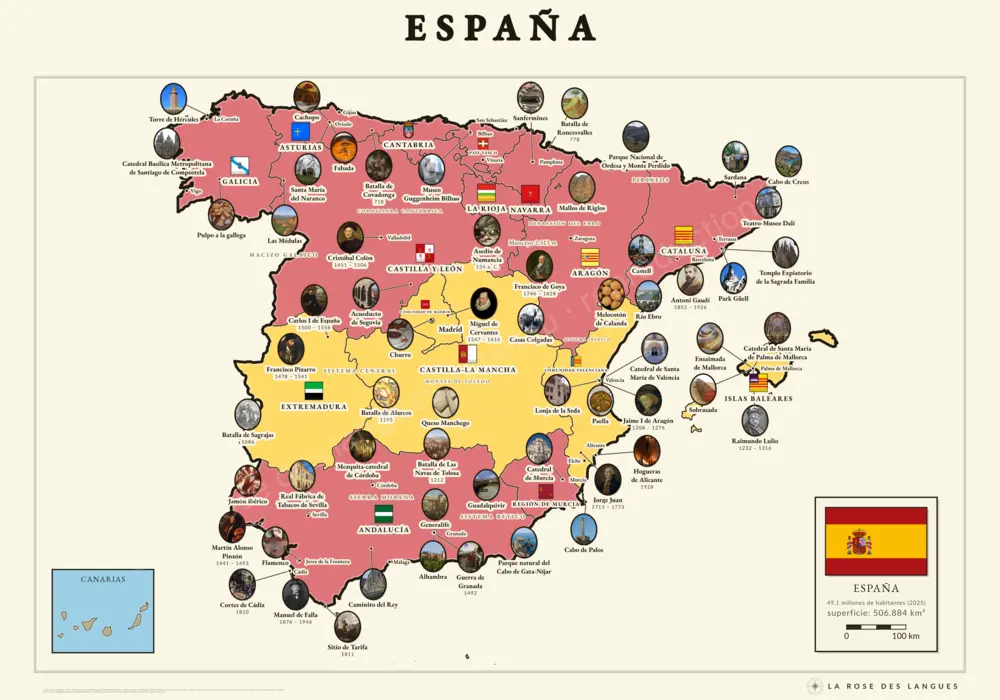 L’Espagne illustrée — Régions en aplats — carte murale
