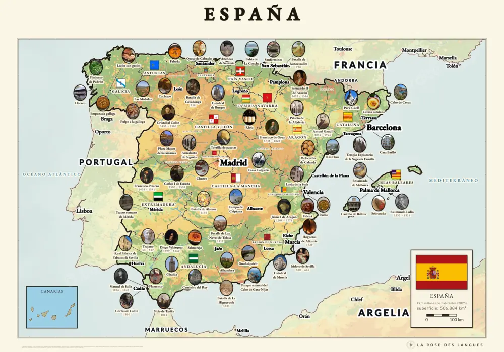 L’Espagne illustrée — Relief en couleurs — carte murale