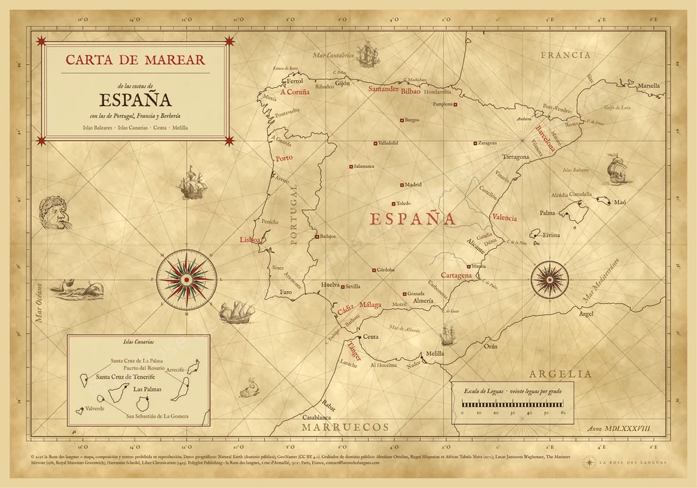 L’Espagne — Portulan illustré — carte murale