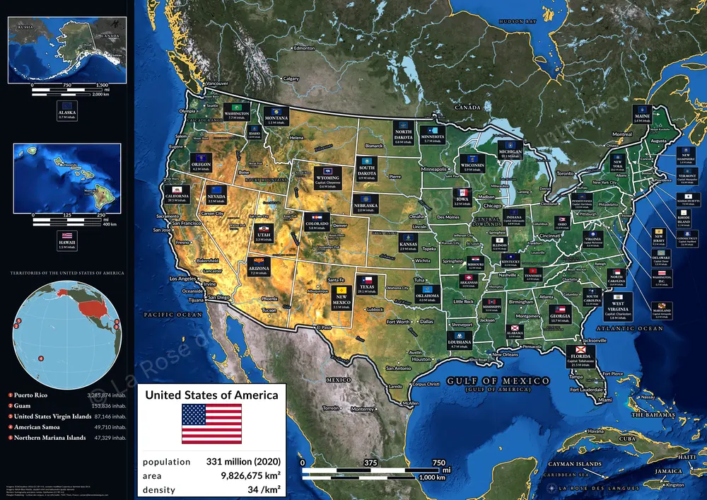 Les États-Unis, État par État — Sans titre, la carte seule — carte murale