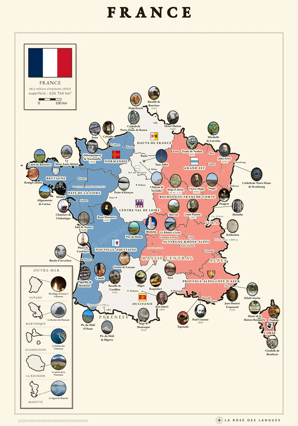 La France illustrée, 13 régions — Régions en aplats — carte murale