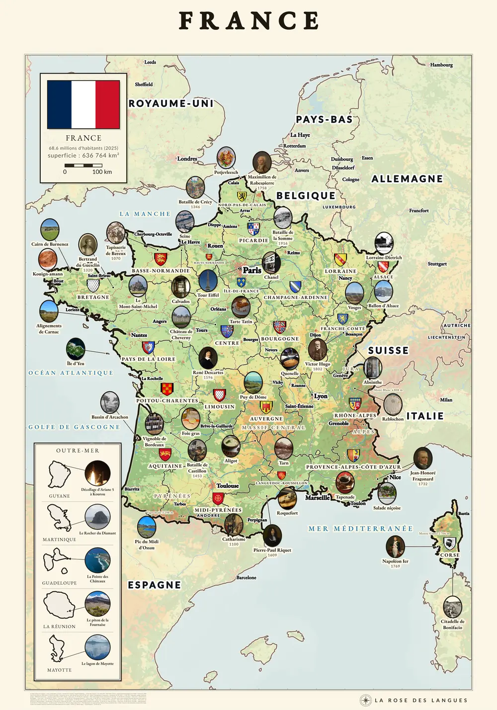 La France illustrée — Relief en couleurs — carte murale