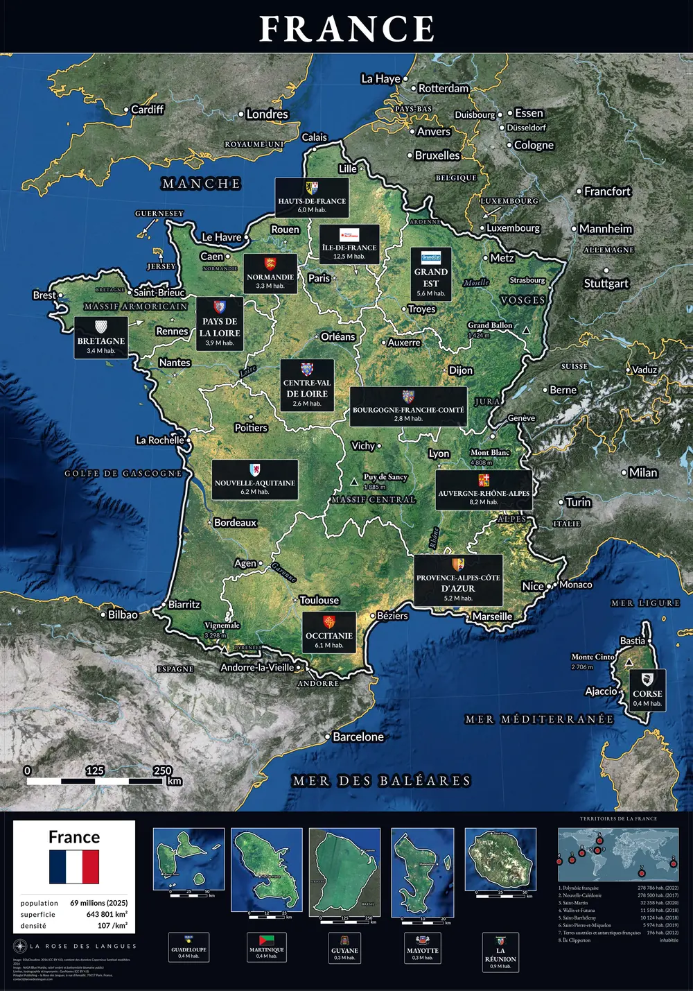 La France, région par région — Avec le titre en bandeau — carte murale