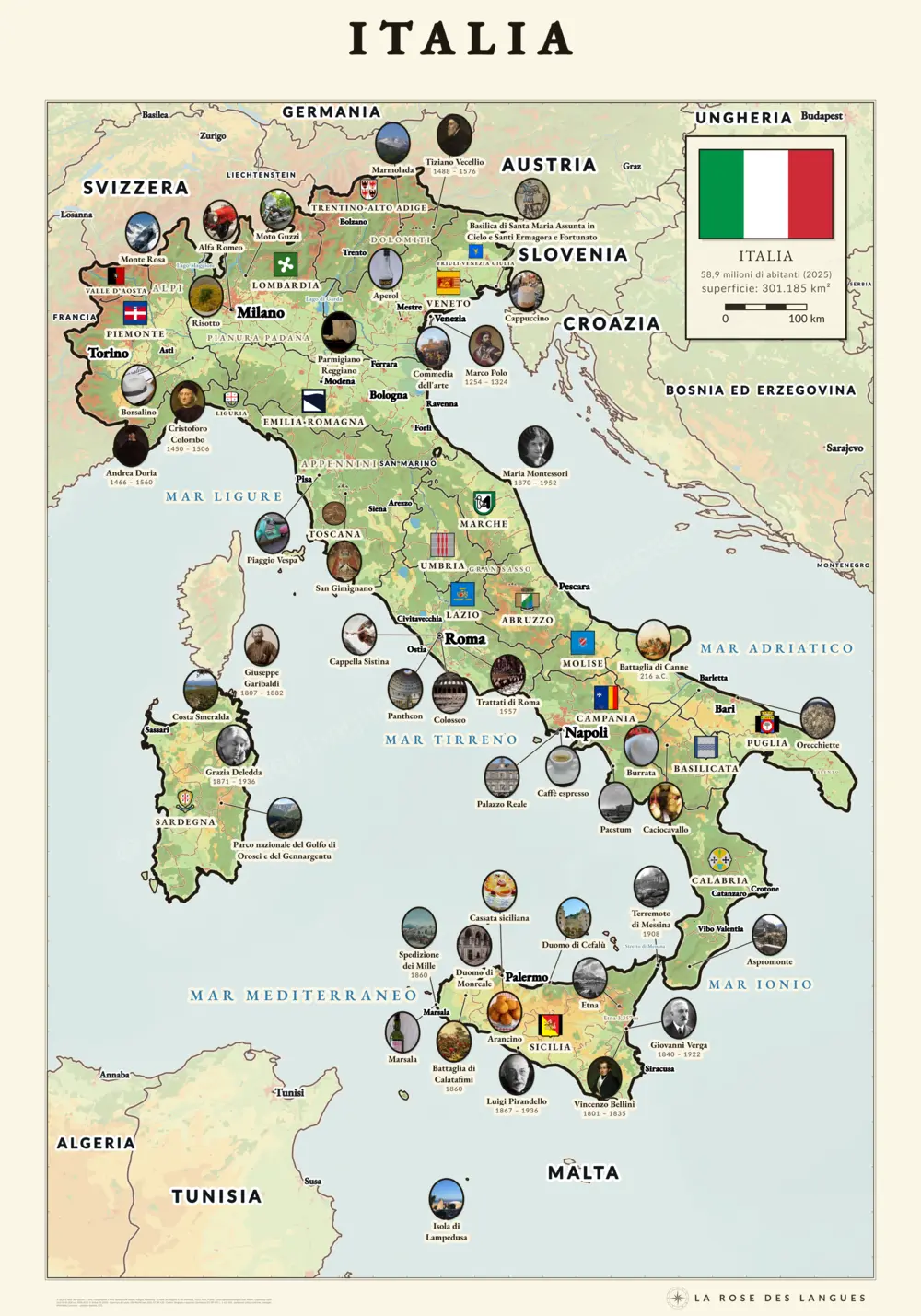 L’Italie illustrée — Relief en couleurs — carte murale