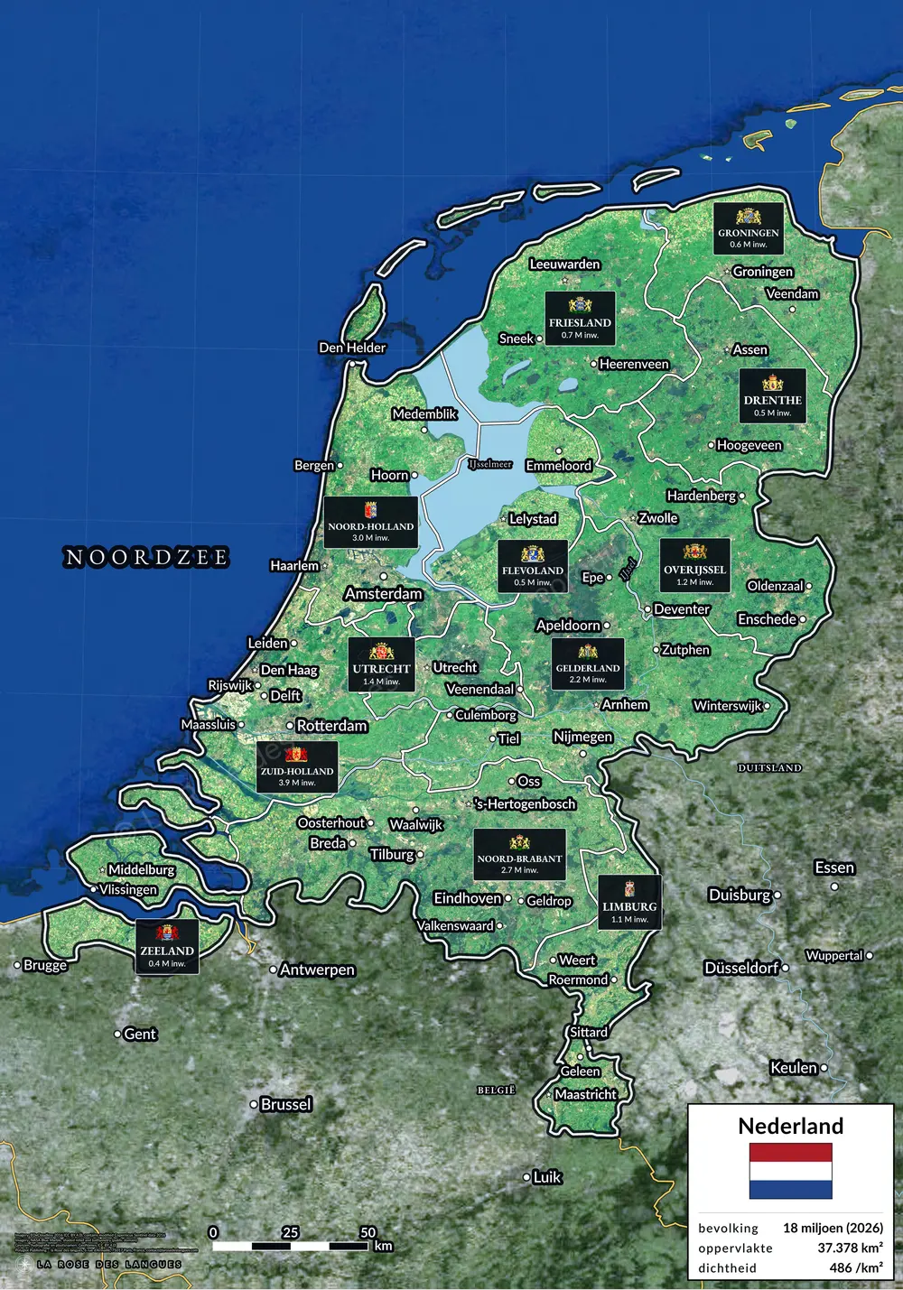 Les Pays-Bas, province par province — Sans titre, la carte seule — carte murale