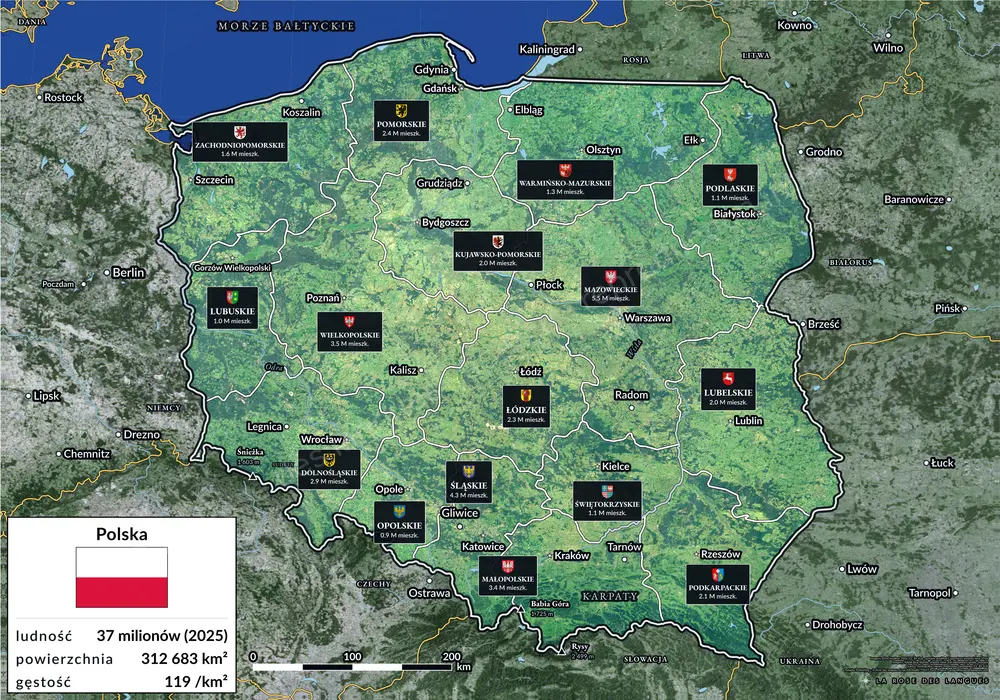 La Pologne, voïvodie par voïvodie — Sans titre, la carte seule — carte murale