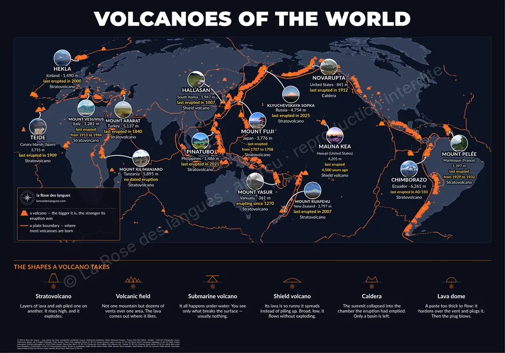 Volcanoes of the World — Centred on the Pacific — wall map